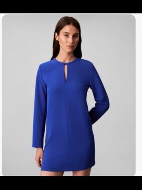 Calvin Klein Cobalt Blue Long Sleeve Keyhole Shift Dress. Wedding Guest, Fall